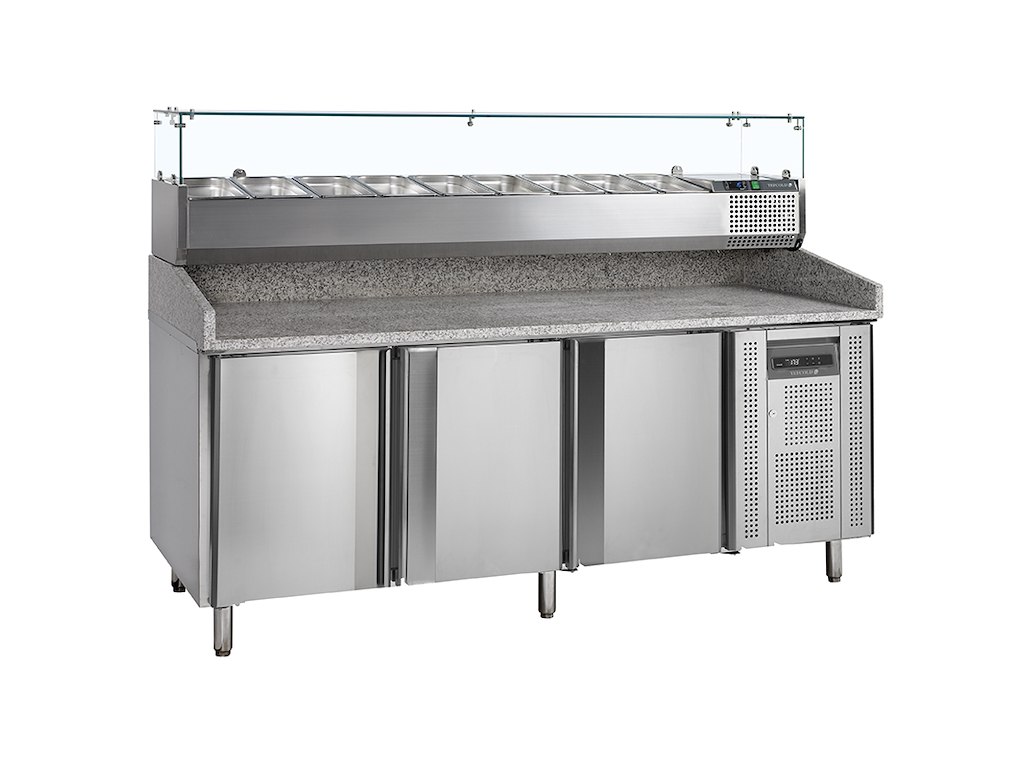 Pizza table 3 doors w/cooling attachment GN1/3 x9